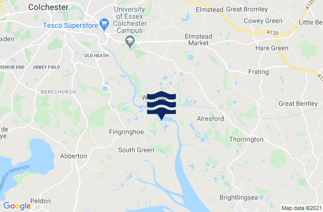 Rowhedge, United Kingdomの潮見表地図