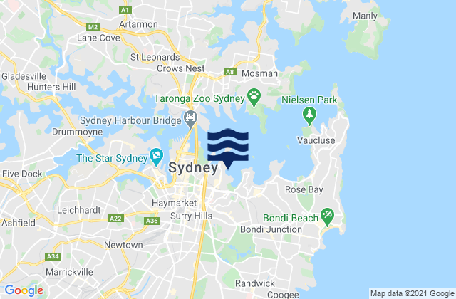 Rushcutters Bay, Australiaの潮見表地図