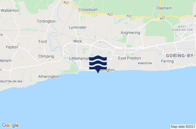 Rustington Beach, United Kingdomの潮見表地図