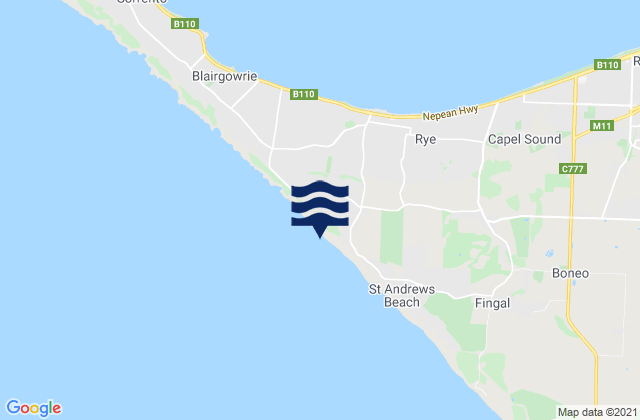 Rye Ocean Beach, Australiaの潮見表地図