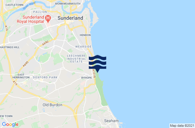 Ryhope Beach, United Kingdomの潮見表地図