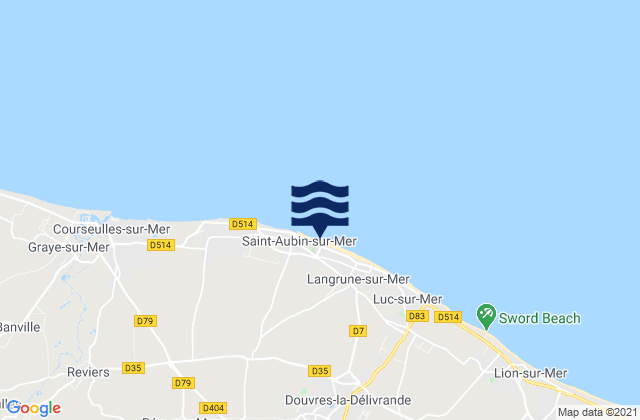 Saint-Aubin-sur-Mer, Franceの潮見表地図