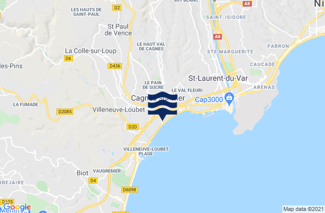 Saint-Paul-de-Vence, Franceの潮見表地図