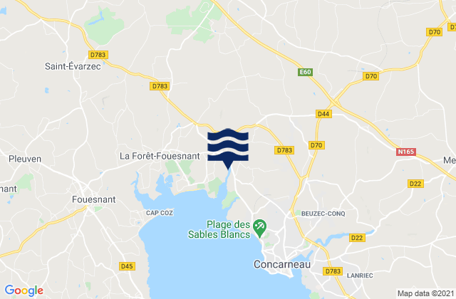 Saint-Yvi, Franceの潮見表地図