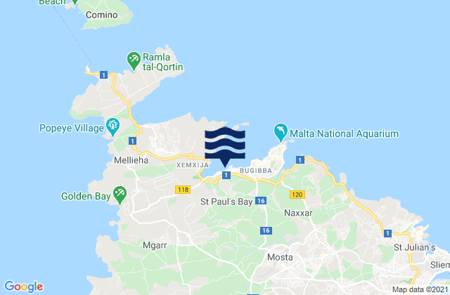 Saint Paul’s Bay, Maltaの潮見表地図