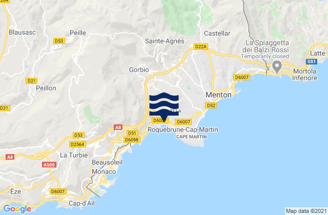 Sainte-Agnès, Franceの潮見表地図