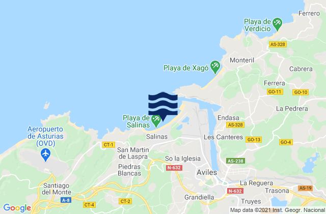 Salinas y Espartal, Spainの潮見表地図