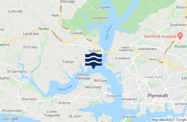 Saltash, United Kingdomの潮見表地図