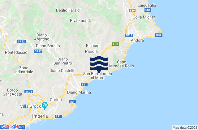 San Bartolomeo al Mare, Italyの潮見表地図