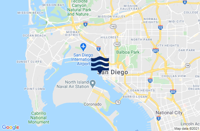 San Diego (broadway), United Statesの潮見表地図
