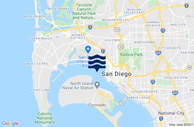 San Diego 0.5 mile west of, United Statesの潮見表地図