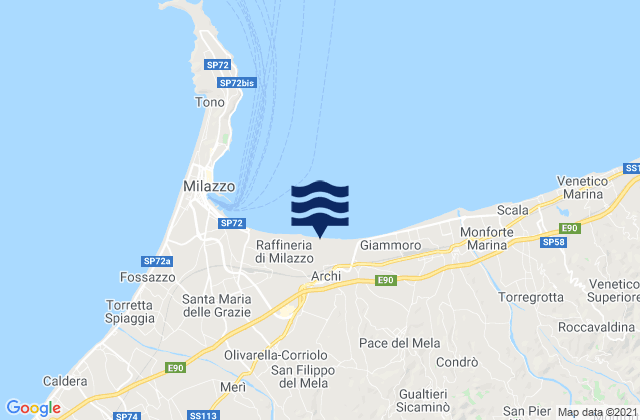 San Filippo del Mela, Italyの潮見表地図