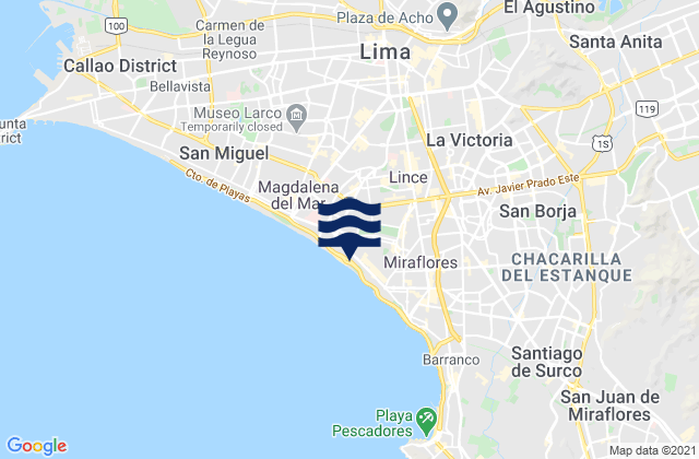 San Isidro, Peruの潮見表地図