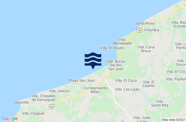 San Juan de Urabá, Colombiaの潮見表地図