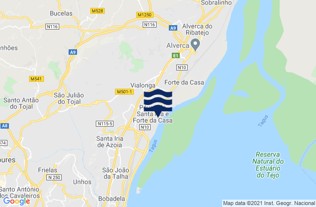 San Miguel - Santa Iria, Portugalの潮見表地図