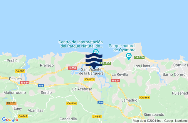 San Vicente de la Barquera, Spainの潮見表地図