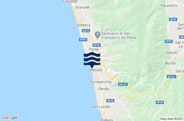 San Vincenzo la Costa, Italyの潮見表地図