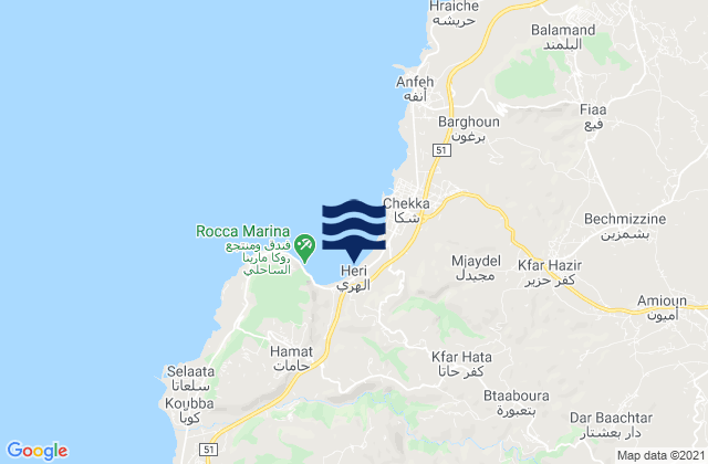 Sandy Beach - Chekka, Lebanonの潮見表地図