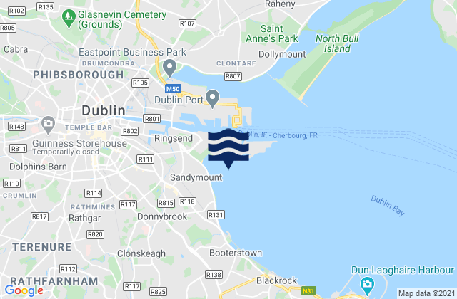 Sandymount Strand, Irelandの潮見表地図