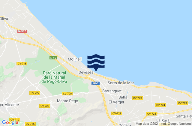 Sanet y Negrals, Spainの潮見表地図