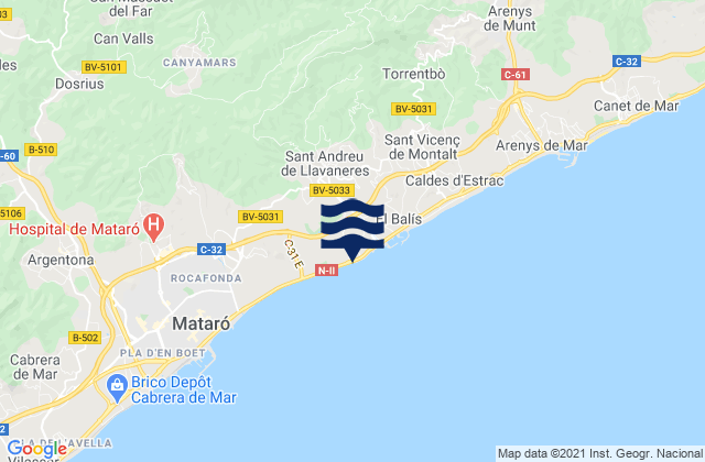 Sant Andreu de Llavaneres, Spainの潮見表地図