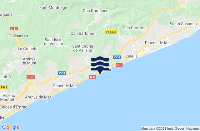 Sant Pol de Mar, Spainの潮見表地図