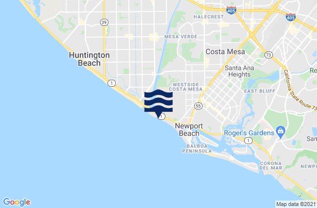 Santa Ana River County Beach, United Statesの潮見表地図