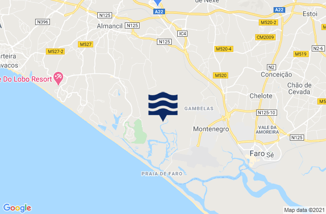 Santa Bárbara de Nexe, Portugalの潮見表地図
