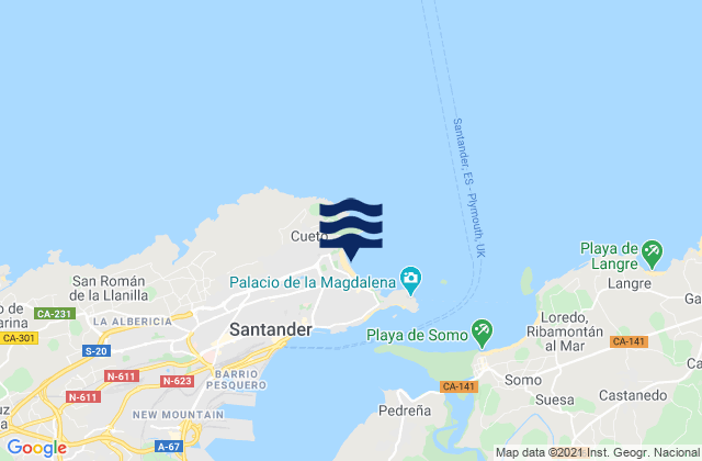 Santander (El Sardinero), Spainの潮見表地図
