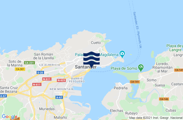Santander, Spainの潮見表地図