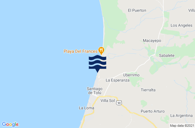 Santiago de Tolú, Colombiaの潮見表地図