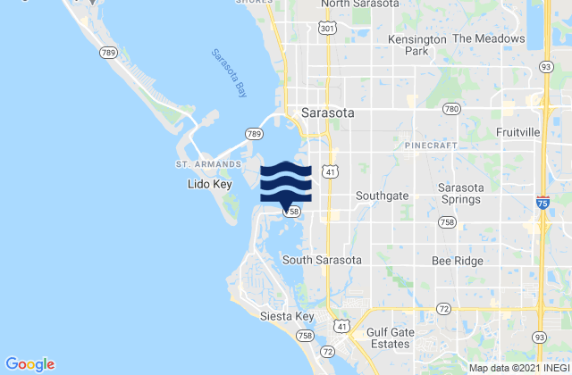 Sarasota Bay south end bridge, United Statesの潮見表地図