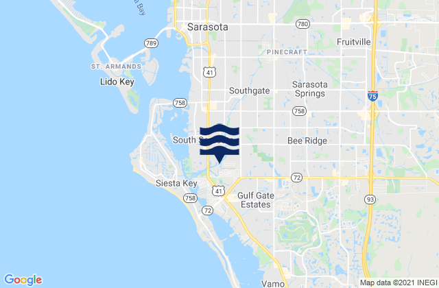 Sarasota Springs, United Statesの潮見表地図