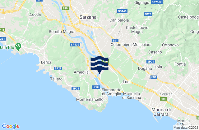 Sarzana, Italyの潮見表地図
