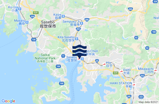Sasebo, Japanの潮見表地図