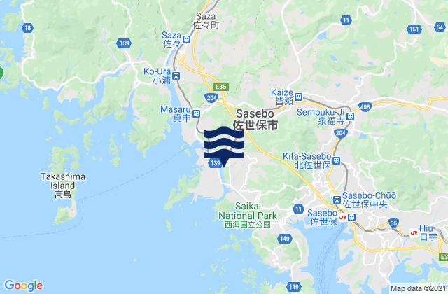 Sasebo Shi, Japanの潮見表地図