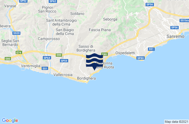Sasso di Bordighera, Italyの潮見表地図