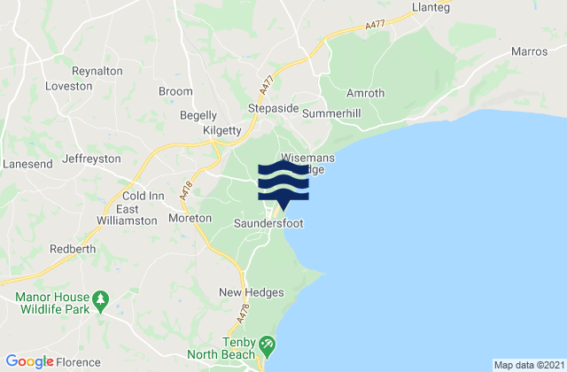 Saundersfoot Beach, United Kingdomの潮見表地図