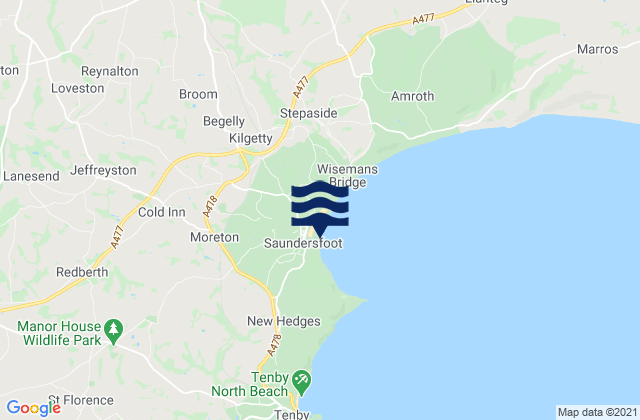 Saundersfoot, United Kingdomの潮見表地図