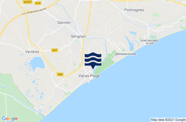 Sauvian, Franceの潮見表地図