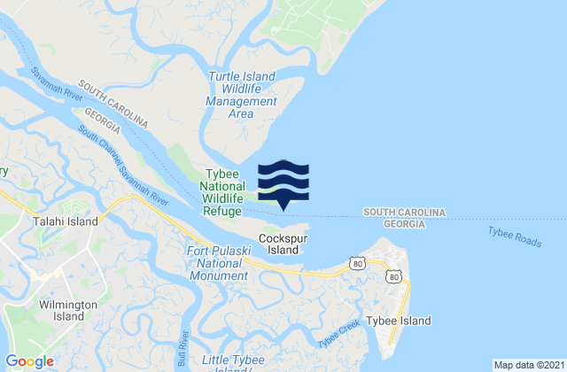 Savannah River Entrance (between jetties), United Statesの潮見表地図