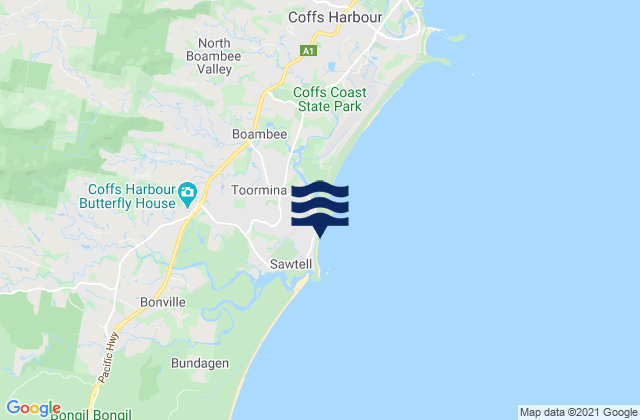 Sawtell, Australiaの潮見表地図
