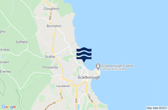 Scarborough North Bay Beach, United Kingdomの潮見表地図