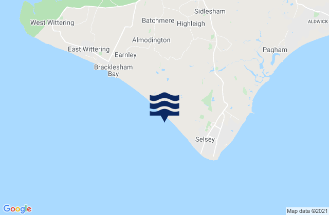 Selsey West Beach Beach, United Kingdomの潮見表地図