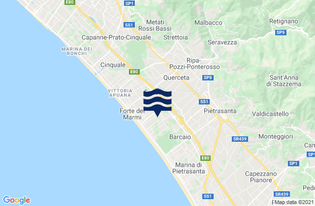 Seravezza, Italyの潮見表地図