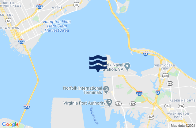 Sewells Point pierhead, United Statesの潮見表地図