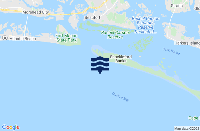 Shackleford Banks 0.8 mile S of, United Statesの潮見表地図