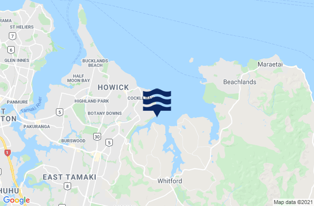 Shelly Park Beach, New Zealandの潮見表地図
