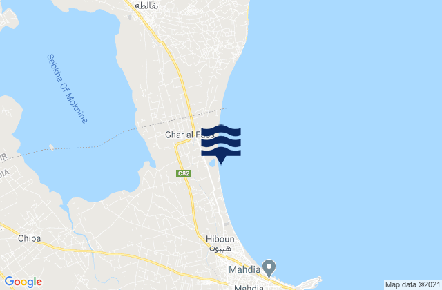 Sidi Ben Nour, Tunisiaの潮見表地図
