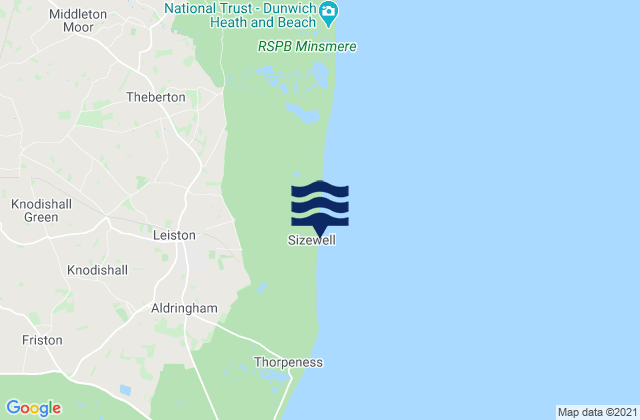 Sizewell Beach, United Kingdomの潮見表地図